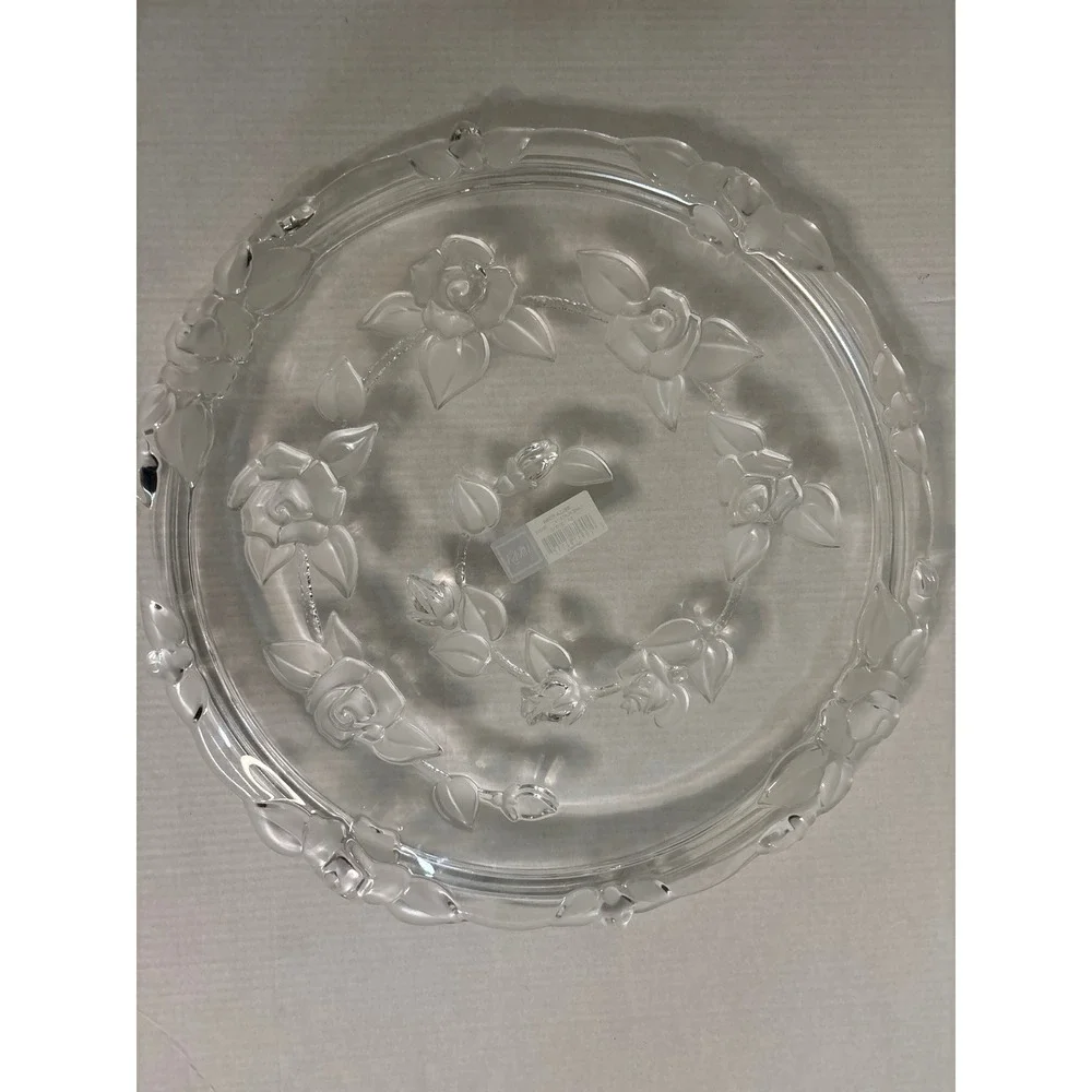 Mikasa Bella Rosa 14 inch Clear Glass Cake Plate Rose Embossed Pedestal Stand